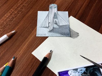 نقاشی سه بعدی برج آزادی خیلی کوچک