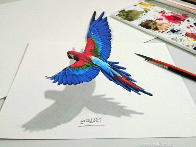 نقاشی سه بعدی طوطی