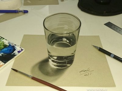 نقاشی سه بعدی لیوان