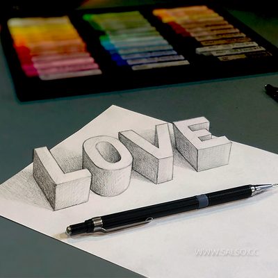 آموزش نقاشی سه بعدی love عشق